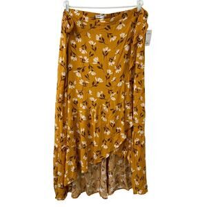 Sonoma NWT Womens Size 3X Gold Floral Tiered Hi-Low Wrap Maxi Skirt Boho Cottage
